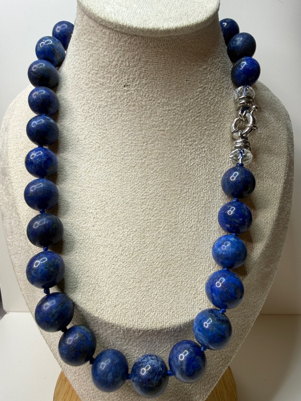 Perfect 925 silver crystal hand knotted lapis luzuli Bead Necklace runway ⭐️
